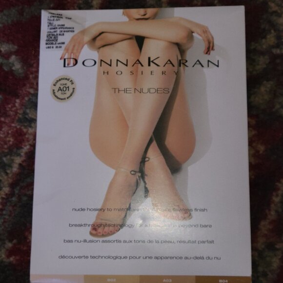 NEW  DONNA KAREN Pantyhose The Nudes Toeless Control Top Tone A01 Tall - Picture 1 of 5